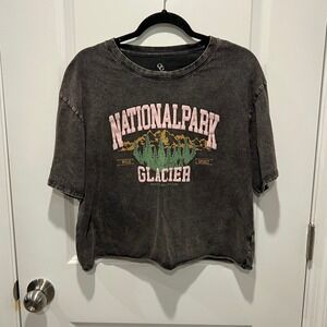 Organic Generation Glacier National Park Graphic Crop TShirt XL Washed Black